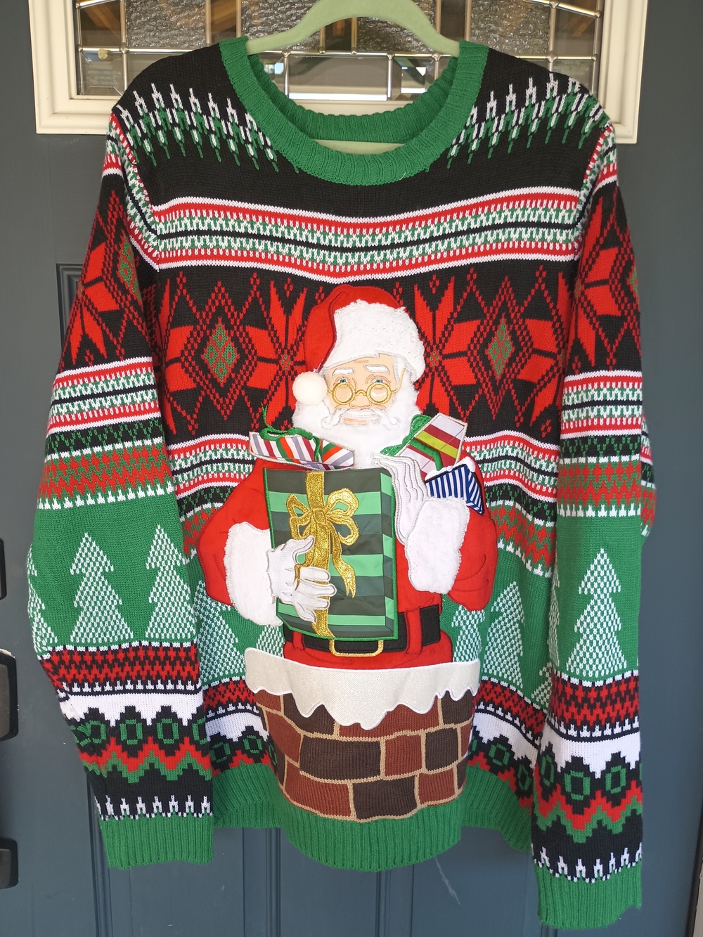 Holiday Time Men's Santa Chimney Crewneck Ugly Sweater W/Beer Pocket Sz XL Santa